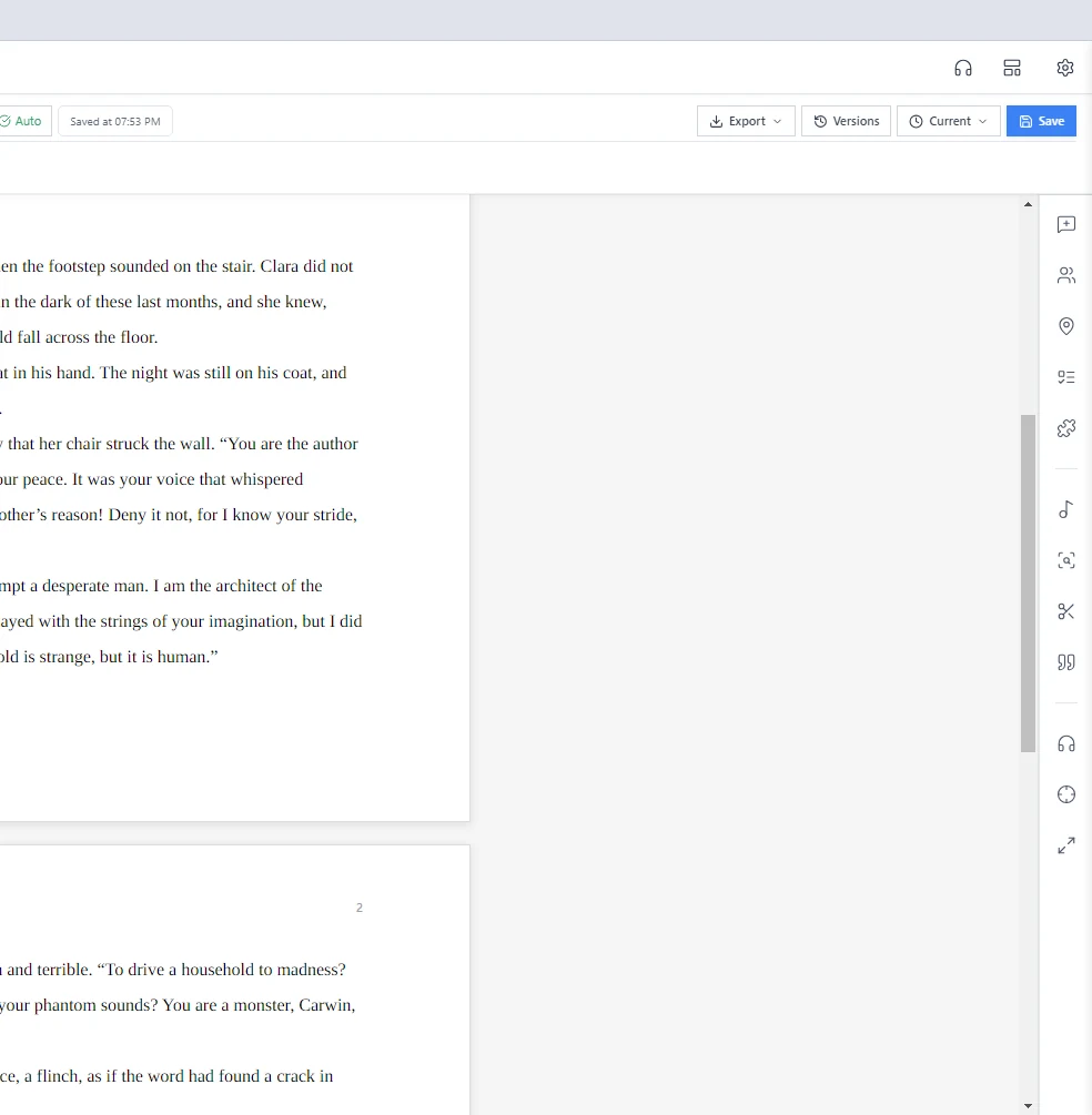The same chapter with its toolbar and the side bars beside the page